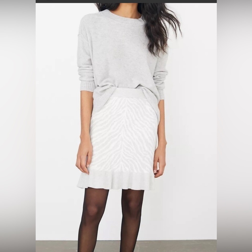 Anthro Dolan Zebra A-Line Skirt Cream Gray NWT Size M Chic Minimalist Knit